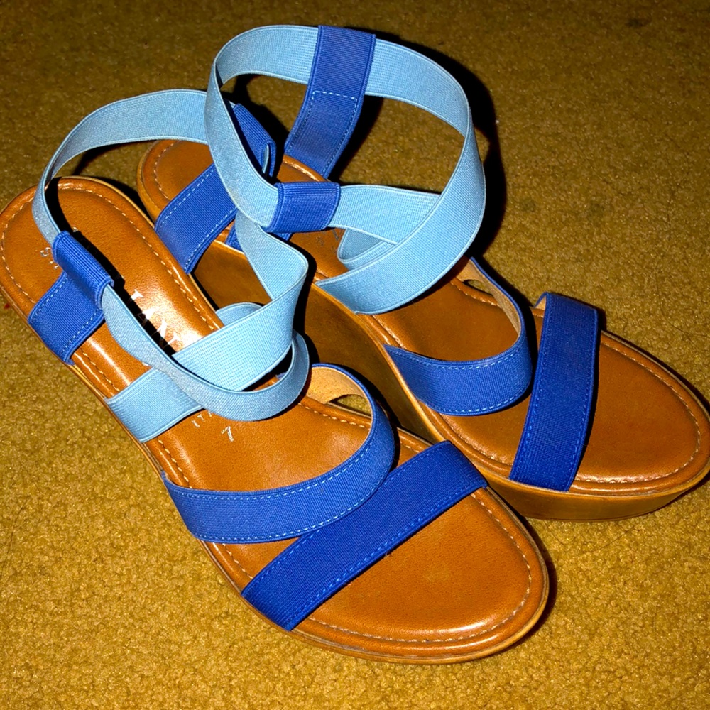 Italian Shoemakers Strappy blue wedge sandals